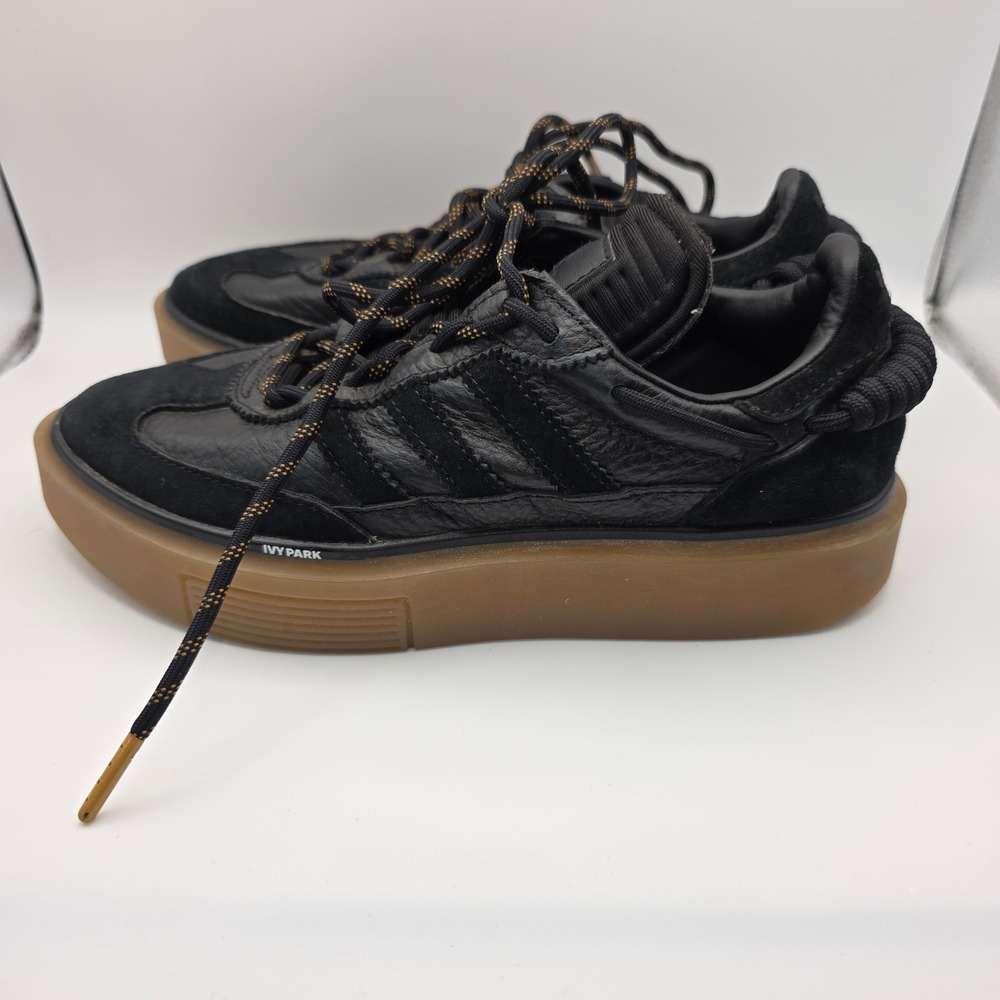 All-Black Leather & Suede Platform Sneakers with Gum Sole - Picture 5 of 11